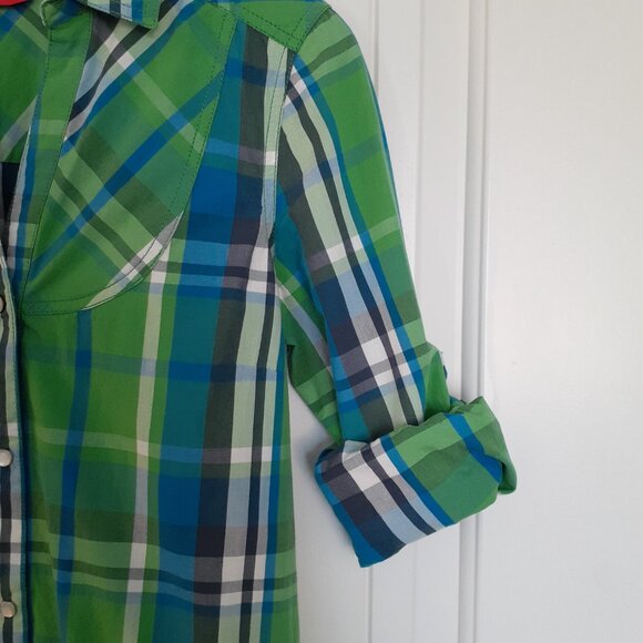 Puma Plaid Shirt Dress w/Roll Tab Sleeves Green Size S - Picture 11 of 14